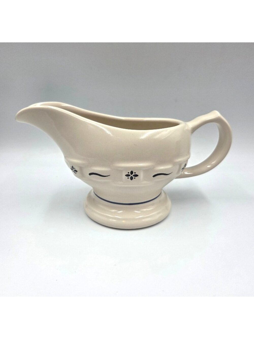 Longaberger Woven Traditions Pottery Classic Blue Gravy Sauce Boat USA Made